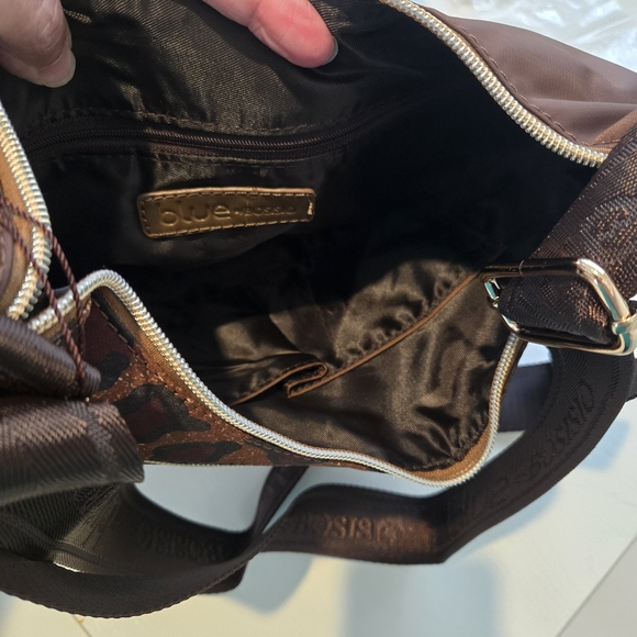 Bosisio Parini Chocolate Brown Shoulder Bag with Leopard...